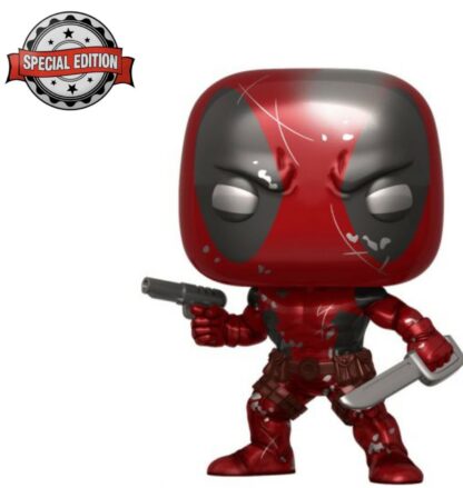 Figurine Funko POP! [Exclusive] Marvel : Deadpool amoché, tenant un pistolet d'une main et un sabre de l'autre (Metallic) [590]