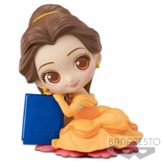 Figurine Banpresto Q Posket Disney La Belle et la Bête : Belle dans sa robe de bal, assise et accoudée sur un livre [10cm]