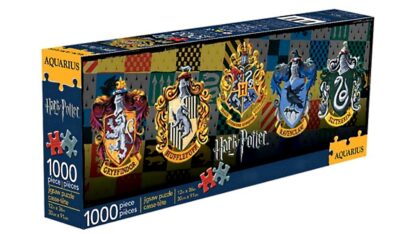 Puzzle 1000 pièces Aquarius Harry Potter : Panorama blasons Poudlard + les 4 maisons [91x30cm]