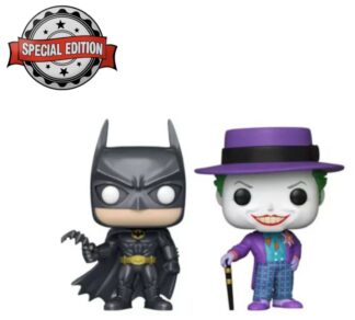 Figurine Funko POP! [Exclusive] DC Comics : Batman qui tient un batarang et le Joker portant un chapeau et une canne (Metallic) [281]