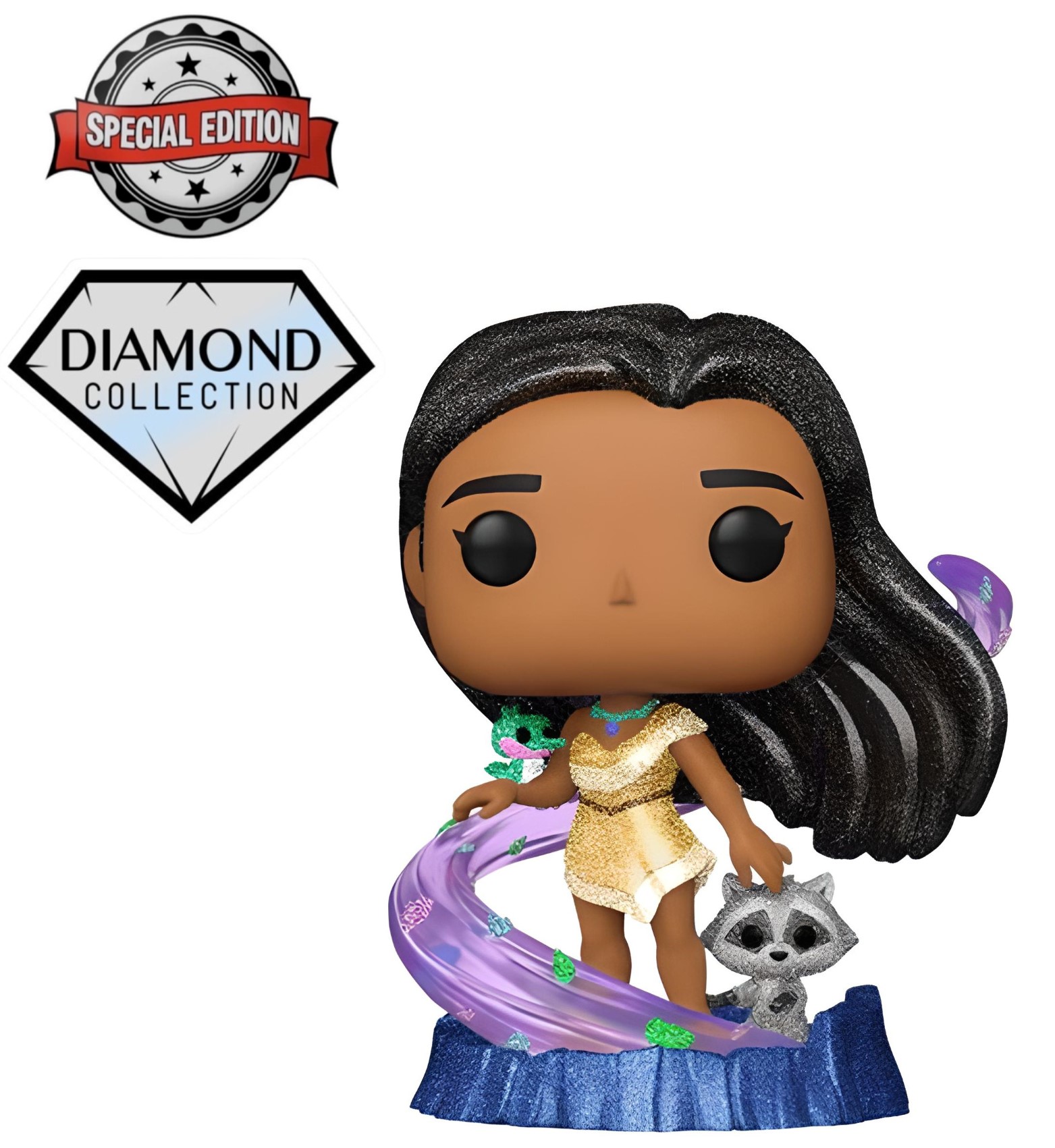 Figurine Funko POP! [Exclusive] Disney Ultimate Princess : Pocahontas accompagnée de Meeko et entourée d'un vent divin (Diamond Glitter Edition) [1017]