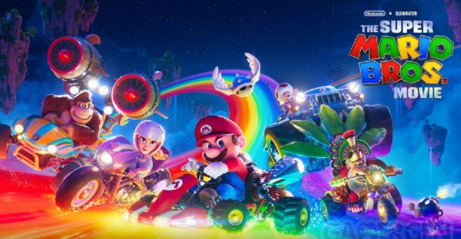 Affiche dernière bande-annonce Super Mario Bros le Film, sur le circuit arc-en-ciel