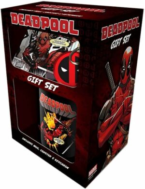 Gift Box DeadPool : Set composé de 1 Mug + 1 sous tasse+ 1 porte-clés