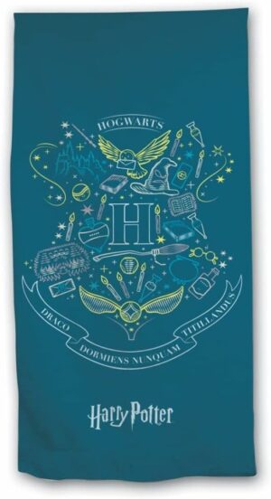 Serviette 100% coton 290g Harry Potter : Blason de Poudlard bleu [70x140cm]
