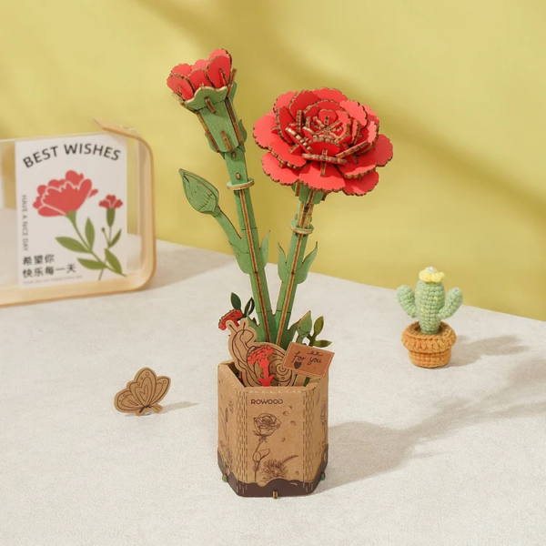 Kit "Book Nook" Bouquet de fleur + vase : Oeillet rouge [124 pièces] – Image 2