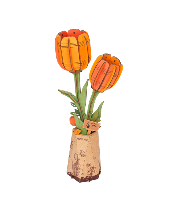 Kit "Book Nook" Bouquet de fleur + vase : Tulipe orange [124 pièces]