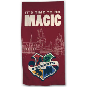 Serviette de plage100% Coton Harry Potter : « It’s time to do magic « + Blason de Poudlard [70x140cm]