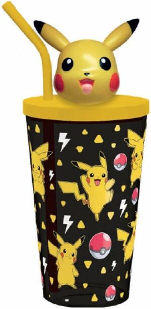 Gobelet 500ml figurine 3D avec paille Pokémon : Pikachu