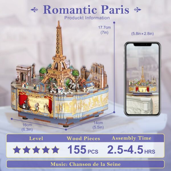 Kit "Book Nook" Paris Romantique avec éclairage Led Intégrée + plateforme rotative – Image 4