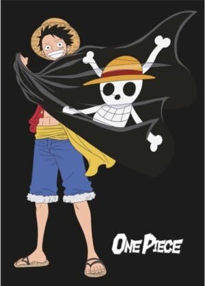 Plaid Polaire One Piece : Luffy avec drapeau pirates  [100% Polyester, 100x140cm]