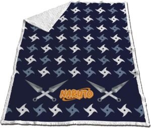 Grand Plaid Sherpa Deluxe Naruto : Shuriken & Kunai  [100% Polyester, 130x170cm]