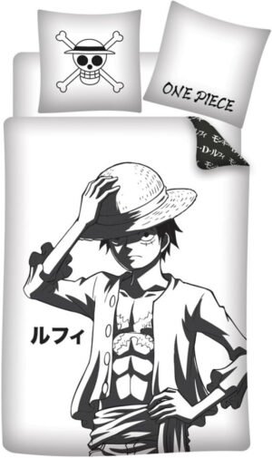 Parure réversible 1 place One PIece : Luffy  [Housse de couette 140x200cm +Taie 65×65, 100% coton]