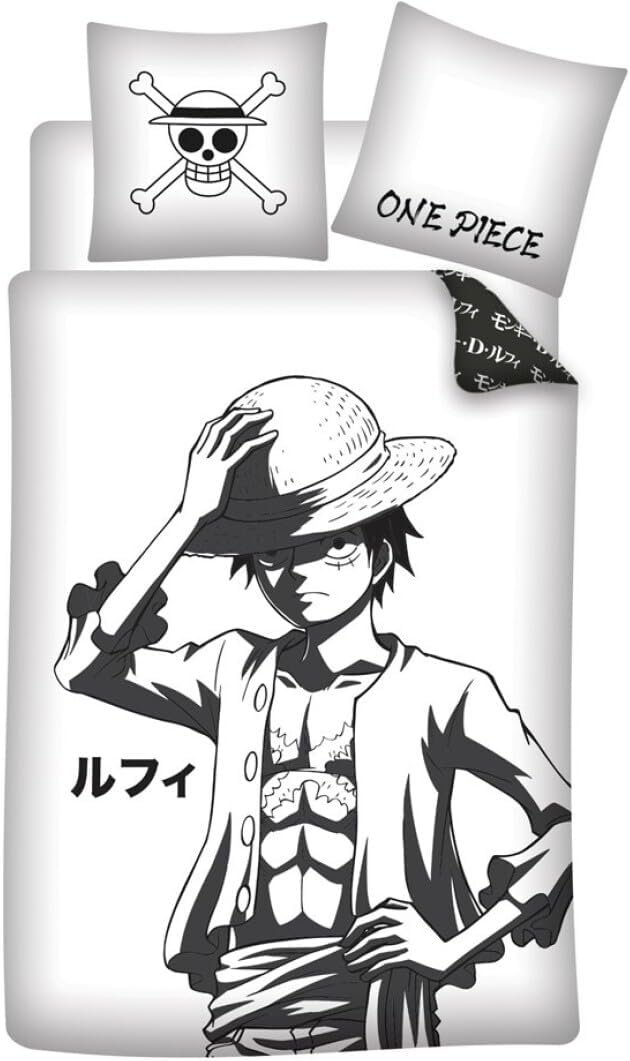 Parure réversible 1 place One PIece : Luffy [Housse de couette 140x200cm +Taie 65x65, 100% coton]