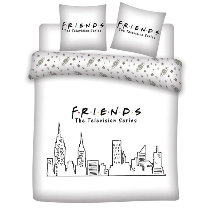 Parure réversible 2 places Friends [Housse de couette 240x220cm + 2 Taies 63x63, Microfibre]