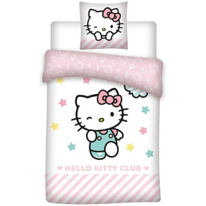 Parure réversible 1 place Hello Kitty : Kitty [Housse de couette 140x200cm +Taie 65×65, 100% coton]