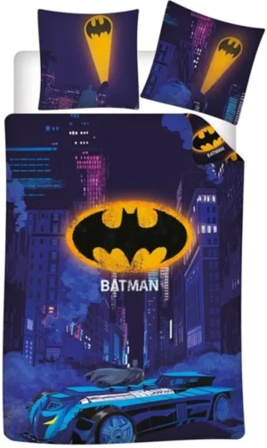Parure réversible 1 place DC  : Batman [Housse de couette 140x200cm +Taie 65×65, Polycoton]