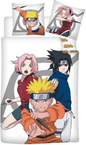 Parure réversible 1 place Naruto : Naruto Uzumaki [Housse de couette 140x200cm +Taie 65×65, Polycoton]