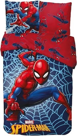 Parure de lit une place Marvel Spider-Man [100% coton, Housse de couette 140x200cm +Taie 63×63]