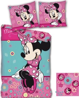 Parure de lit une place Disney Minnie [100% coton, Housse de couette 140x200cm +Taie 65×65, lavable]