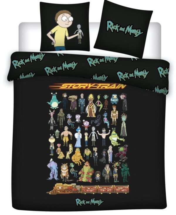 Parure réversible 2 places Rick & Morty [Housse de couette 240x220cm + 2 Taies 65x65, 100% coton]