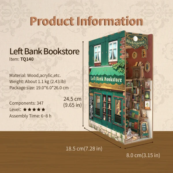 Kit "Book Nook" Librairie Rive Gauche (left bank bookstore) avec éclairage Led Intégrée – Image 5