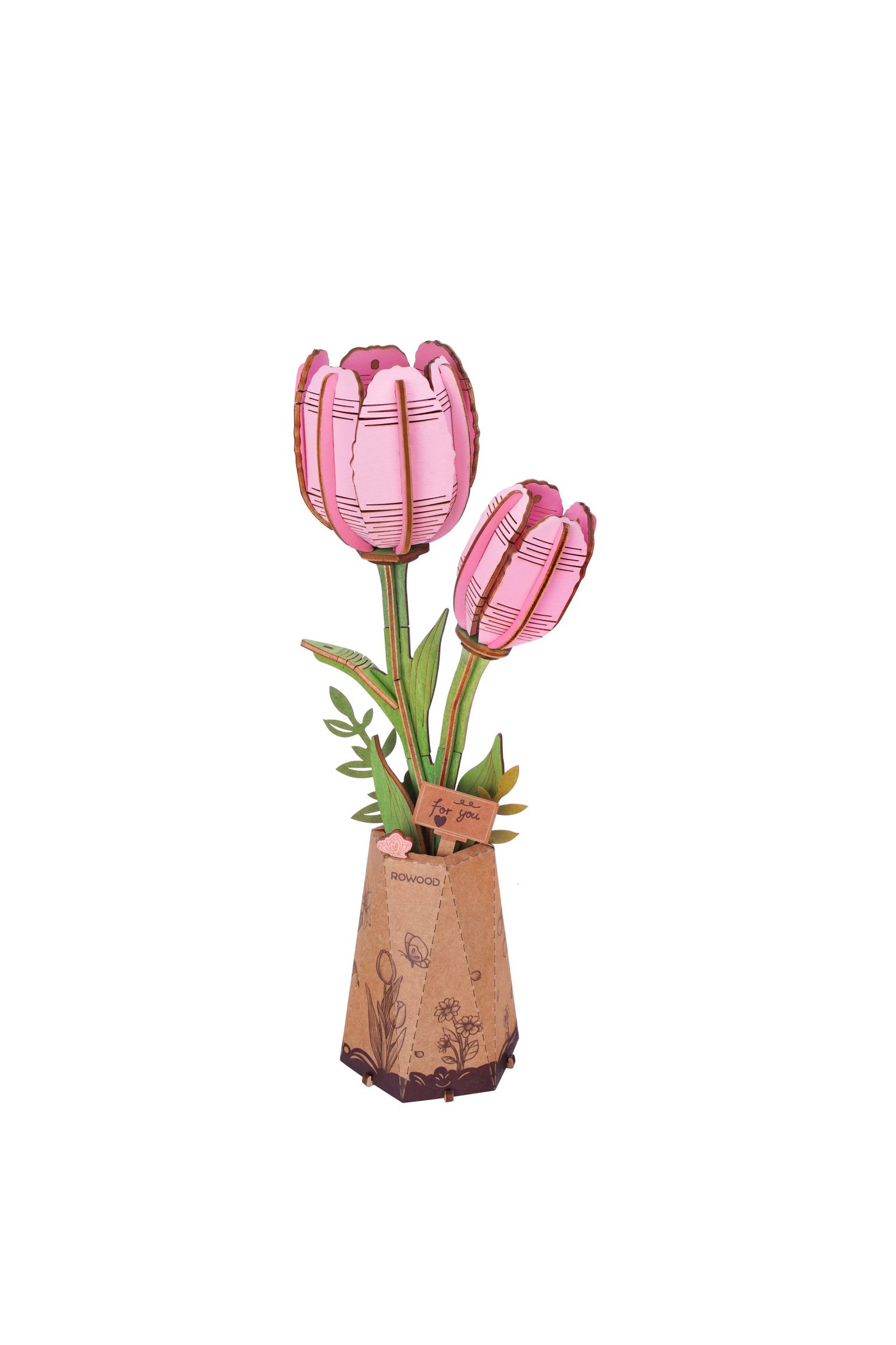 Kit "Book Nook" Bouquet de fleur + vase : Tulipe Rose [Kit à construire, 72 pièces, Matériaux : c
