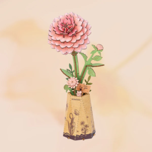 Kit « Book Nook » Bouquet de fleur + vase:  Dahlia Rose [Kit à construire, 93 pièces]
